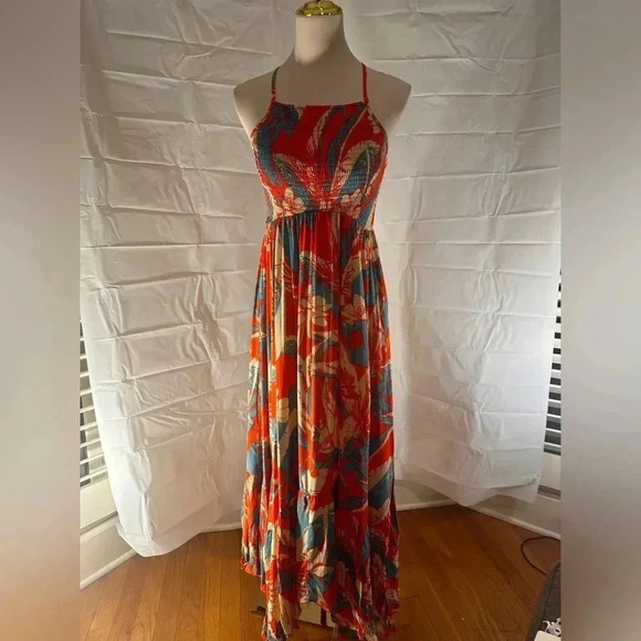 Free People Red and Blue Smocked Maxi Sundress - Picture 1 of 7